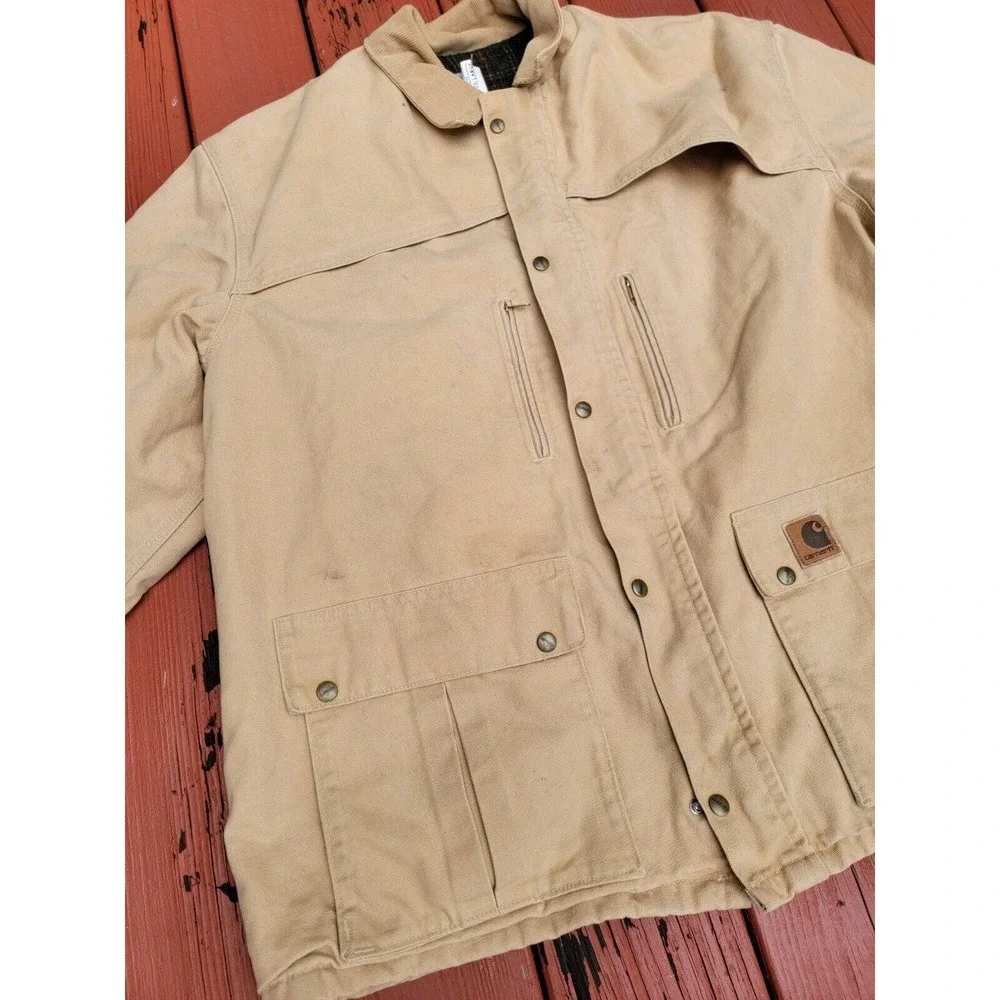 VINTAGE CARHARTT C10 PLAID BLANKET LINED SHORT COAT SIZE XXL UNION MADE IN USA - Picture 2 of 10